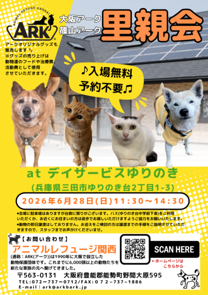 【2026.6.28】大阪アーク里親会 in 三田 @ デイサービスゆりのき