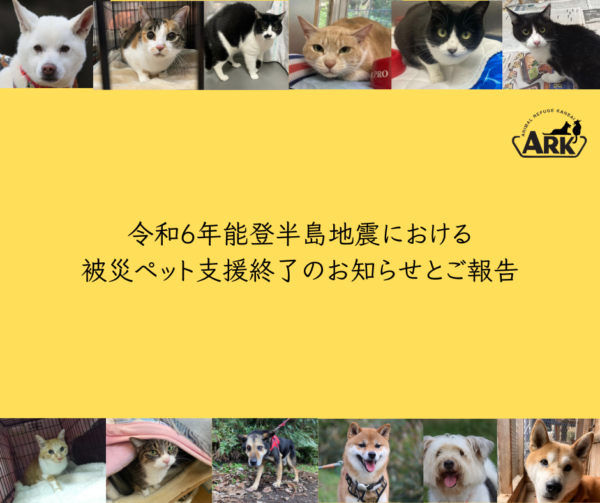 令和6年能登半島地震における被災ペット支援終了のお知らせとご報告